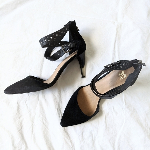 Joes Jeans Black Suede Studded Zip Back Heels - Picture 1 of 8